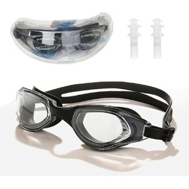 Окуляри для плавання SYXLS, захист від ультрафіолету проти запотівання, дзеркальні окуляри для плавання для дорослих, окуляри для плавання з берушами, захист від ультрафіолету, нековзні окуляри для плавання, для дорослих, чоловіків, жінок, чорний