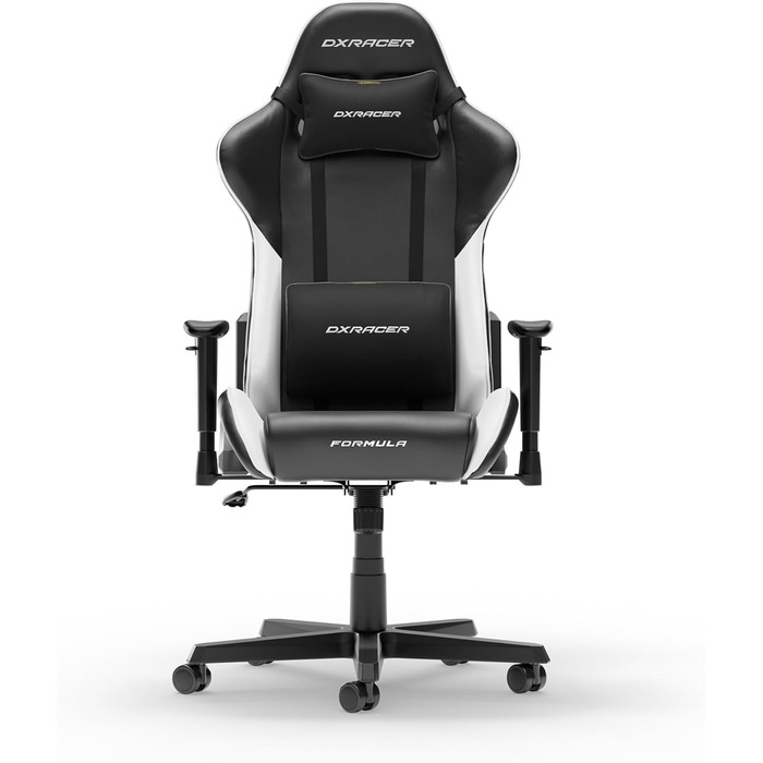 Крісло геймерське DXRacer Formula L з PVC шкірою, чорно-біле, ергономічне, для ПК (FD23)