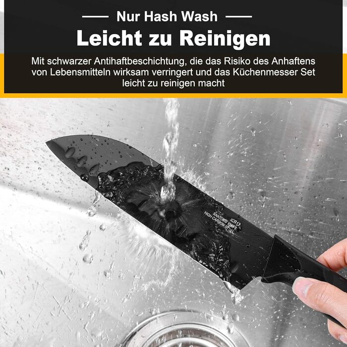 Набір кухонних ножів TEAMFAR 15 предметів з підставкою, нержавіюча сталь, з точильним каменем, антипригарне покриття, чорний