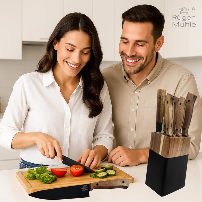 Набір ножів Rügen Mühle Premium Design 7 предметів з акації та нержавіючої сталі, з підставкою (Messerblock)