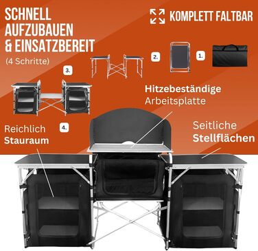 Складний шафа для кемпінгу з робочою поверхнею та полицями для кухні, похідний стіл для кемпінгу, причіп, 175x104x52 см