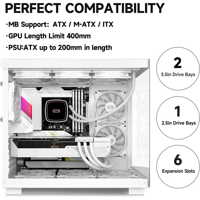 Комп'ютерний корпус ATX PCCOOLER C3T500 ARGB, 6 вентиляторів 120 мм, скляні панелі, безрамний дизайн, сумісний з RTX 40 серією, білий