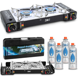 Газовий набір для кемпінгу ZMC 2-поверховий з адаптером для LPG + 4 балончики 227г + кейс, 2.5кВт, з Piezo-запалюванням, для відпочинку на природі та дому