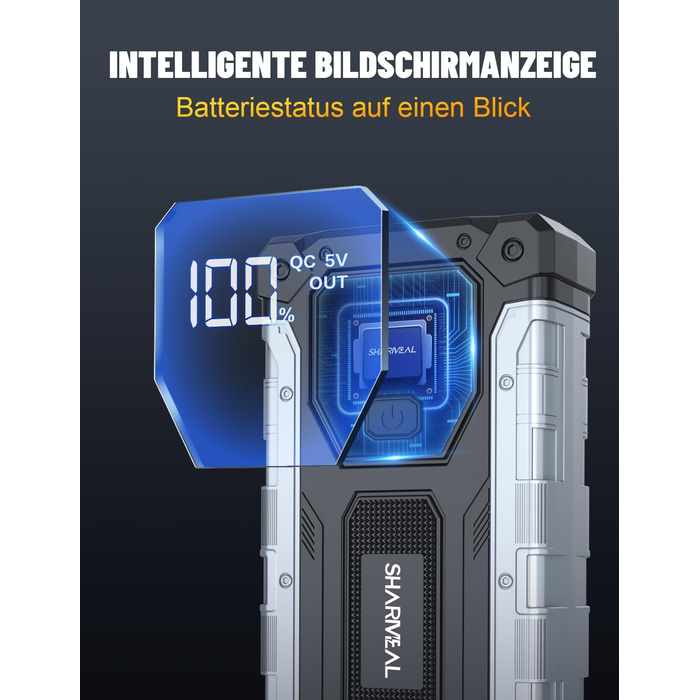 Powerbank для авто SHARMEAL 6000A: старт для бензинових та дизельних двигунів (до 10 л), 12V, LCD, LED ліхтарик