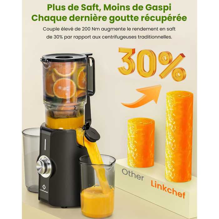 LINKChef Slow Juicer: Холодне віджимання овочів та фруктів, 115 мм, чорний, BPA Free