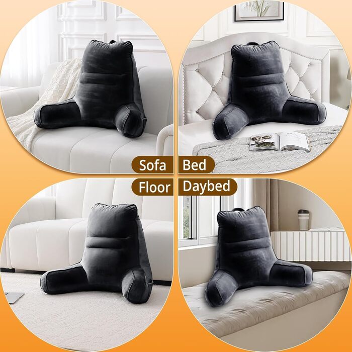 М'яке спинне крісло-подушка Sasttie для ліжка, рожеве, з кишенями та підлокітниками