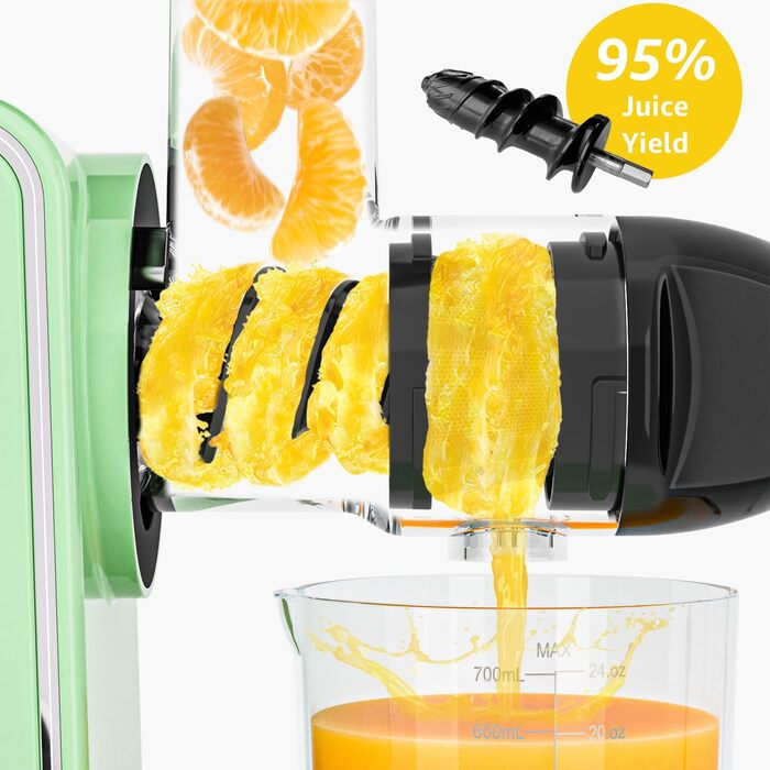 Мюхен Соковитискач Slow Juicer для овочів та фруктів з функцією реверсивного жування, легке очищення, тихий, безпечний та ефективний (зелений)
