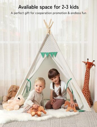Намет Besrey Teepee для дітей, бавовняний ігровий намет для внутрішнього / зовнішнього використання з підсвічуванням і килимком (зелений)