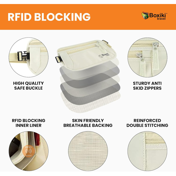 Для чоловіків і жінок - Поясна сумка з блокуванням RFID для паспорта, гаманця та телефону - безпечна та надійна під час подорожей бежевий