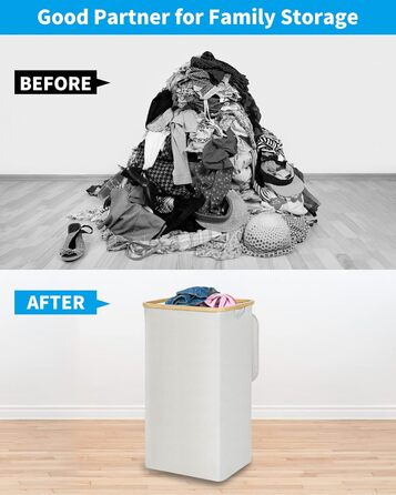 Великий кошик для білизни з кришкою, 100 л, з бамбуковими ручками, для зберігання одягу та іграшок, складний, з внутрішньою кишенею, для спальні та ванної кімнати