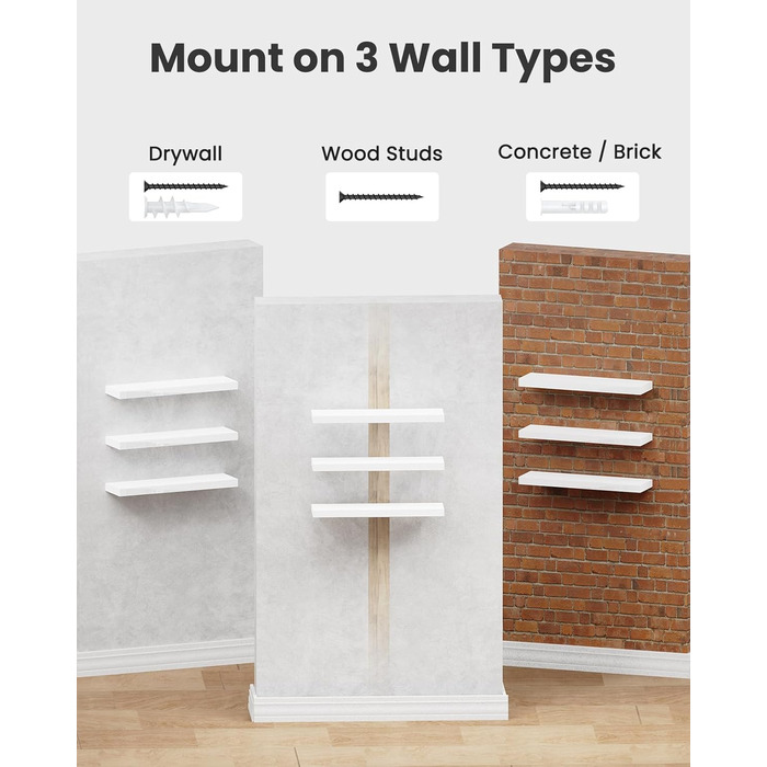Набір плаваючих полиць Wandregal білі 40 см (3 шт) для спальні, кухні, офісу, вітальні - сучасний декор