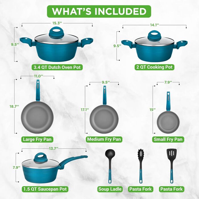 Набір посуду з антипригарним покриттям NutriChef NCCW12GR 12 предметів, без PTFE/PFOA/PFOS, світло-сірий/зелений