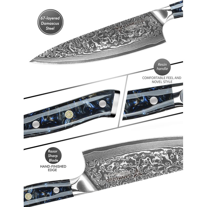 Ніж кухарський 20 см Xuan Серія VG10 Дамаський сталь, ручка з Харчу, чорний зірка