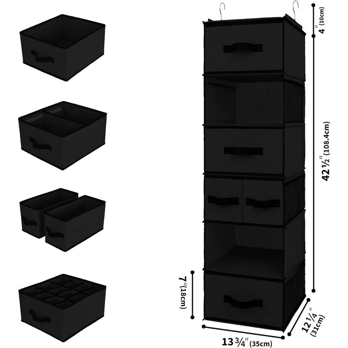 БАБУСЯ КАЖЕ Підвісний органайзер з висувними ящиками, 1 упаковка, підвісна полиця тканина для спальні (чорний)