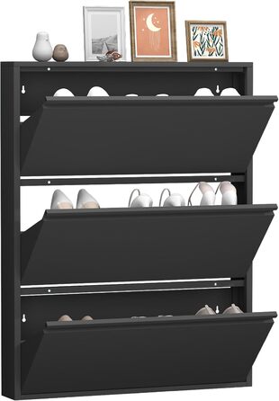 Взуттєва шафа GREATMEET для передпокою, вузька, настінна, металева, з 3 висувними ящиками (чорна)