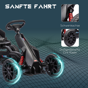 Дитячий карт, каталка з регульованим сидінням, педальний автомобіль з гальмом, для дітей 3-8 років, для вулиці, чорний