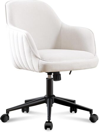 Офісне крісло BERYTH для дому та офісу, з велюру, до 136 кг, регульоване по висоті, поворотне на 360°, з м'якими роликами, для навчання, спальні, домашнього офісу, біле