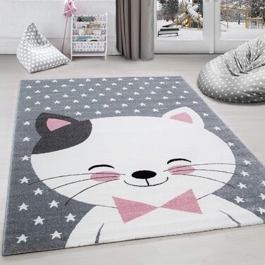 Дитячий килимок Cat Design Pink - килимок з коротким ворсом Дитяча кімната для дівчаток і хлопчиків Easy Care Soft - Ігровий килимок, який можна прати Дитячий килимок Ігровий килимок Дитяча кімната (140 х 200 см, рожевий)