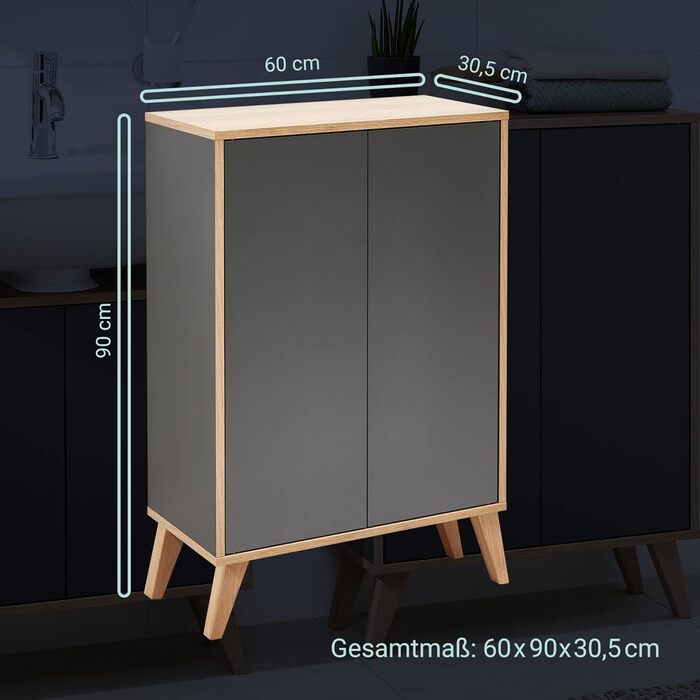 Тумба під умивальник FACKELMANN Finn, коричнева, 60 см, ретро-стиль, push-to-open, Made in Germany