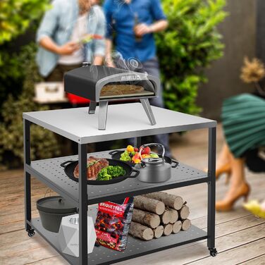 Onlyfire Robuster стіл для піци та гриль-стіл з нержавіючою сталею та 4 колесами, 80 x 80 x 83 см