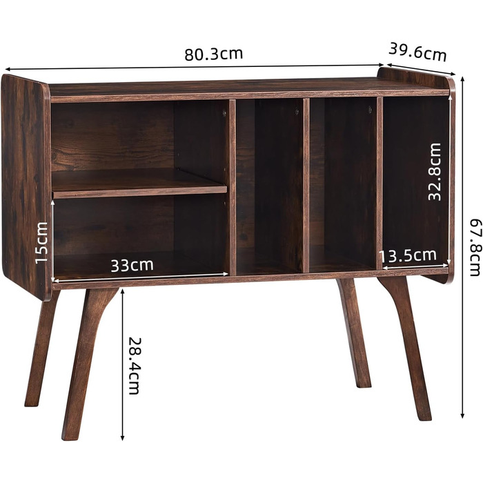 Сумка-органайзер для вінілових платівок LELELINKY: стійка з 4 полицями, вміщує до 220 платівок, з міцними дерев'яними ніжками, Mid-Century дизайн, білий колір, для проигрывателя (Braun)