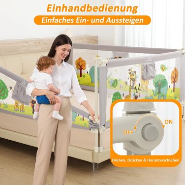 Бортики для ліжка дитячі 3 шт. (2x200 см + 1x180 см) складні, захист від випадання, малюнок 'Джунглі', для малюків та дітей