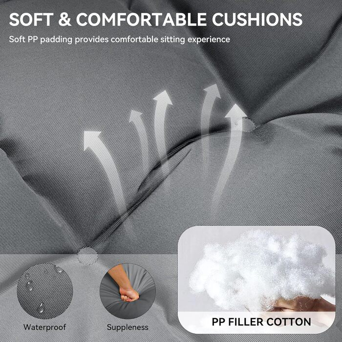 Крісло-гойдалка YITAHOME для дому та саду, сіре, з подушками, 150 кг, 105x74x72 см