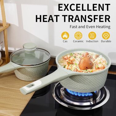 Сковорода для крепів DYGG Induktion 28 см з антипригарним покриттям Granit - для млинців, панкейків, доса з холодним ручкою (набір каструль 2шт 16+18)