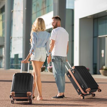 Набір валіз LALAHO 4 шт: дорожній комплект з косметичками, валізи з ABS пластику, багажний набір з косметичним мішечком, ручна валіза та 4 захисними куточками (Чорно-коричневий, Набір валіз 4 шт (смужки))