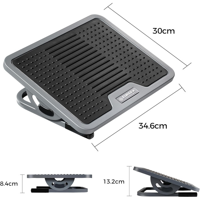 Підставка для ніг EUREKA ERGONOMIC регульована з масажною поверхнею для офісу та дому. Чорний та сірий колір