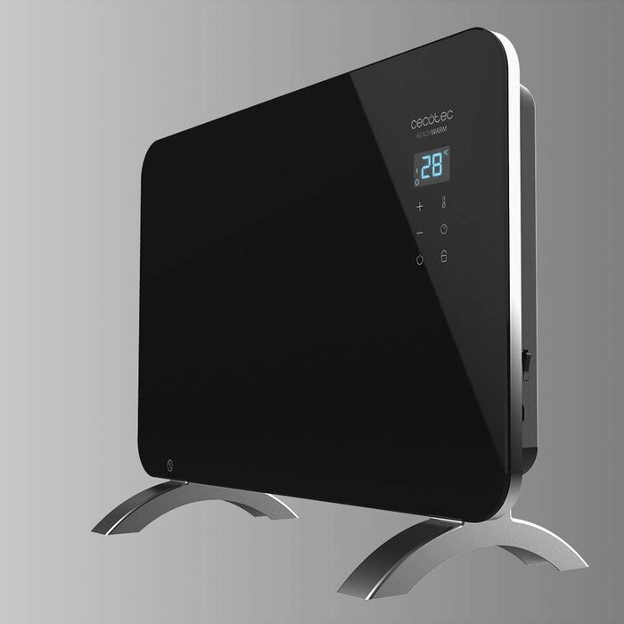 Конвектор Cecotec Ready Warm 6750 Crystal Connection з скляною панеллю. 2000 Вт, WiFi, термостат, таймер, підставка, для ванної кімнати (IP24), тихий, білий (чорний, 1000 Вт)