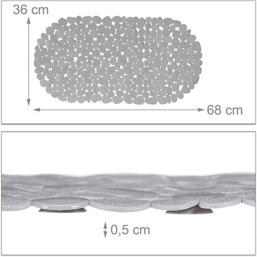 Нековзний килимок для ванни Relaxdays кам'яний вигляд, миється, 36x68 см, (сірий)