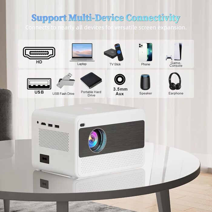 Проектор Smart Beamer WiFi для домашнього кіно, 16000 Люмен Full HD 1080P, електричний фокус, Zoom, Bluetooth, сумісний з iOS/Android/Fire Stick/Laptop/PS5