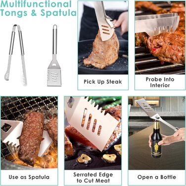 Набір барбекю 32 шт. з нержавіючої сталі: щипці, виделка, лопатка, аксесуари для гриля, кейс з алюмінію. Ідеальний подарунок для чоловіків.