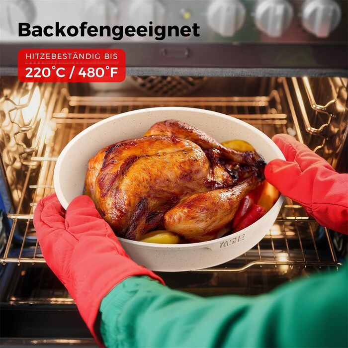 Набір посуду YASHE 20 предметів: каструлі та сковорідки з знімними ручками, антипригарне покриття, індукційний, до 230°C, для миття в посудомийній машині, сірий та білий