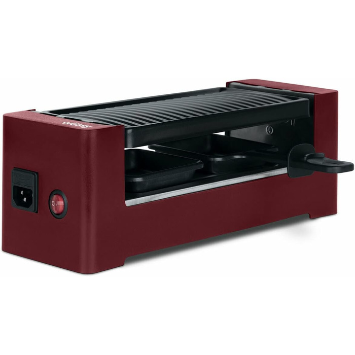 Wëasy Raclette Duo 2-в-1: гриль та фондю, червоний, антипригарне покриття, для 4 осіб, з дерев'яними шпателями та формами для сиру