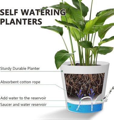 Набір горщиків для квітів 2 шт. 25.4 см та 20.3 см, пластик, з системою поливу, для дому, балкону, саду, сукулентів, кактусів (зелений, білий)