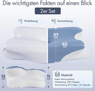 Ортопедична подушка Knoop Home & Living® з піною з пам'яті ефекту - для підтримки шиї та зняття болю - ідеально підходить для тих, хто спить на боці та на спині - знімний чохол