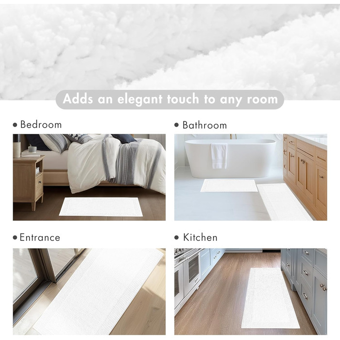 Килимок для ванної кімнати Madison Park Signature Splendor, 100% бавовна, високий ворс, 3000 г/м², готельна якість, швидковисихаючий, 61 x 183 см, білий