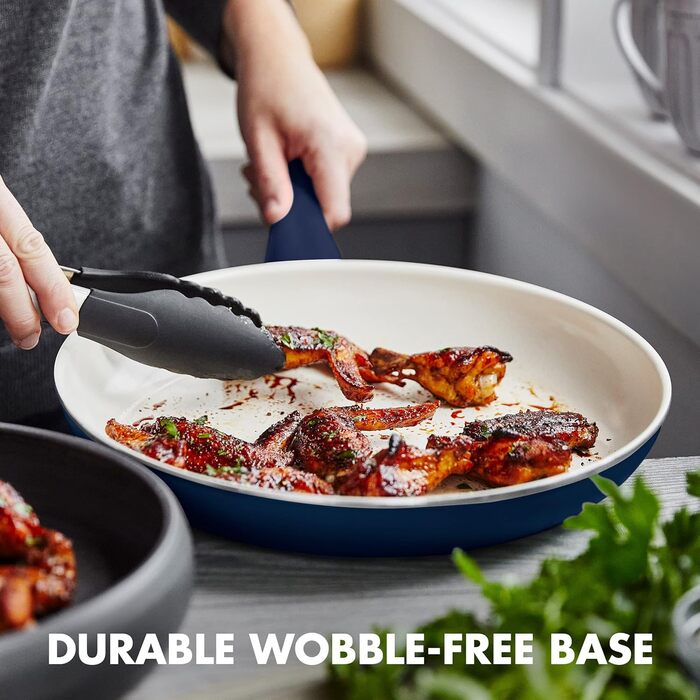 Набір посуду GreenPan Rio 16 предметів, антипригарне покриття з кераміки, без PFOA та PFAS, для здорового приготування, легко миється, сумісний з посудомийною машиною, синій