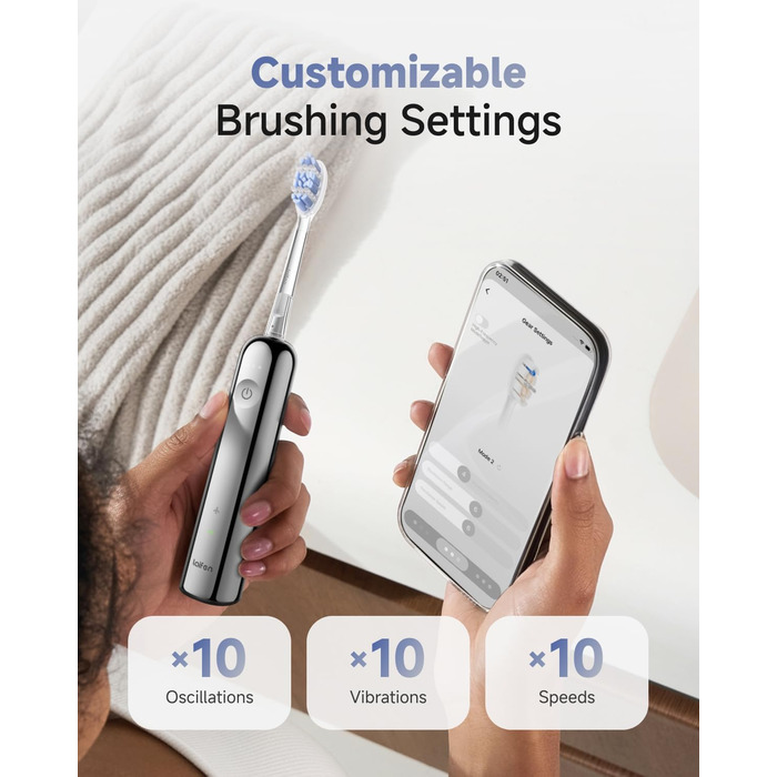 Електрична зубна щітка Laifen Wave Pro з 6 режимами, акумулятор на 70 днів, прозорий корпус (нержавіюча сталь)