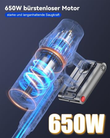 Акумуляторний пилосос H9 58000 Па, 650 Вт, 80 хв, бездротовий з LED-дисплеєм, для шерсті тварин, килимів та підлоги, синій