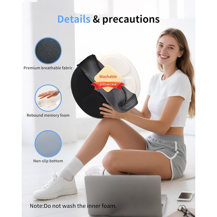 Ортопедична подушка-кільце з ефектом пам'яті для копчика та куксицевого відділу, протигеморройна та протипролежнева подушка для вагітних та реабілітації (Чорна)