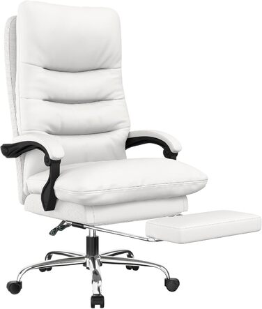Ергономічне крісло для офісу Naspaluro з підніжкою, комп'ютерне крісло з двошаровою подушкою, високою спинкою, функцією відкидання, регулюванням висоти, з PU-шкіри, до 150 кг (Білий, Штучна шкіра)