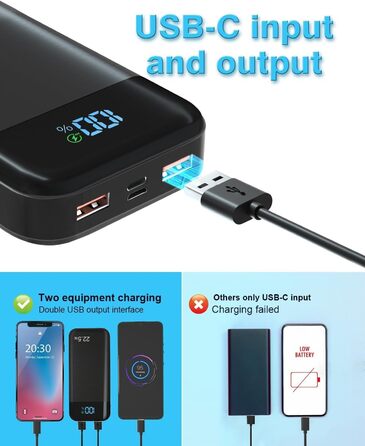 Зовнішній акумулятор 27 000 мАг, повербанк PD3.0 QC4.0 USB C 22,5 Вт, швидкий зарядний пристрій з LCD дисплеєм