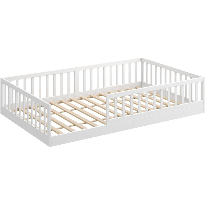 Ліжко дитяче CADANI Timi 2в1 Montessori 120x200 см з бортиками, ламелі, масив сосни, біле - 3 варіанти збірки, до 200 кг