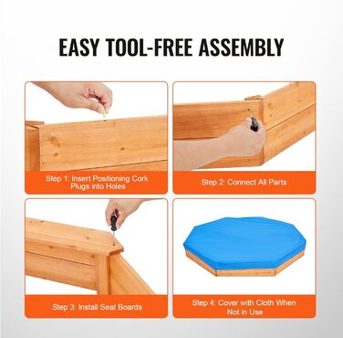 Дерев'яний пісочниця VEVOR з кришкою, восьмигранна пісочниця, пісочниця з 4 місцями для сидіння та підстилкою, дитяча пісочниця для саду, подарунок для хлопчиків та дівчаток віком 3–12 років, дерево + восьмигранна форма