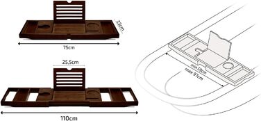 Підставка для ванни ZOLTA - дерев'яна підставка для ванни з тримачем для планшета/книги - підставка для ванни з тримачем для келихів та чашок - для домашнього релаксу - з бамбука, 75-110 x 23 см