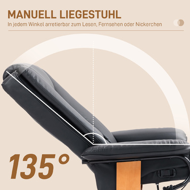 Крісло під телевізор HOMCOM Recliner Swivel з функцією відкидання та підставкою для ніг витримує до 150 кг, крісло під телевізор з імітації шкіри в чорному кольорі для вітальні