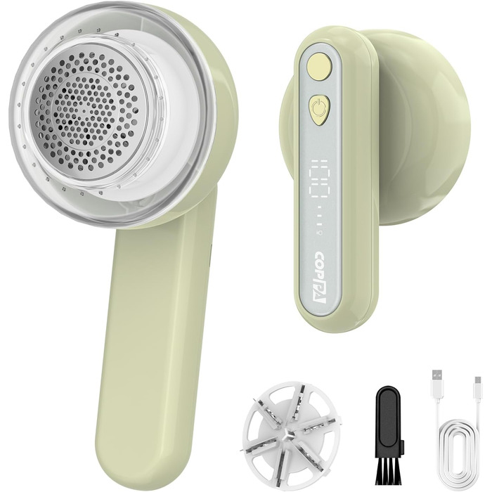 Електричний триммер для одягу COPPA, 6 лез, 3 швидкості, перезаряджається, з індикатором заряду, для пуловерів та одягу, білий (зелений)